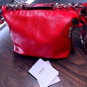 CHLOE RED LEATHER SHOULDER SIDE BAG.  ON HOLD